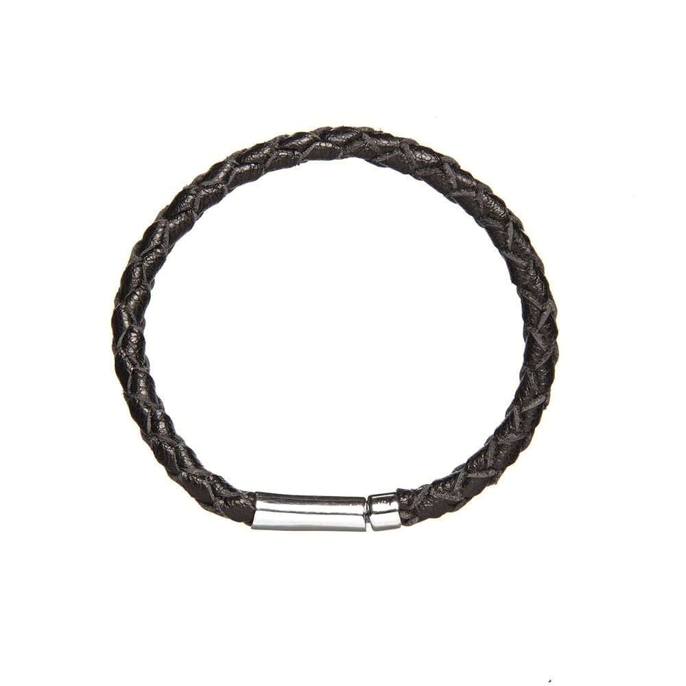 Pulseira Em Couro E Prata Com Ródio Branco