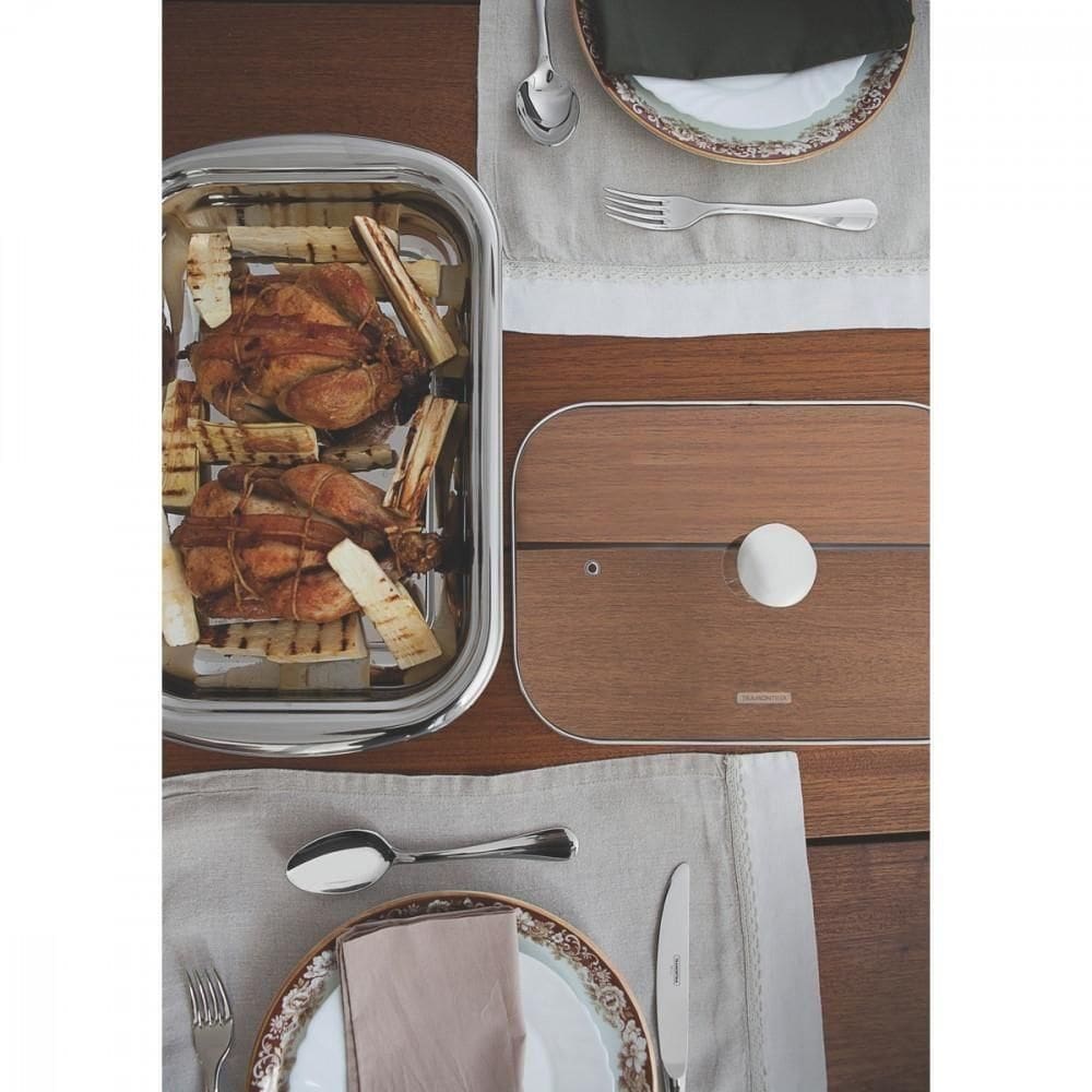 Kit Assar Servir Tramontina Cosmos Inox Tampa De Vidro 4Pçs