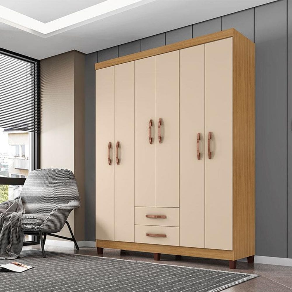 Guarda Roupa Casal Ambiente Mogi 6 Portas Carvalho Americano Off White - Incorplac