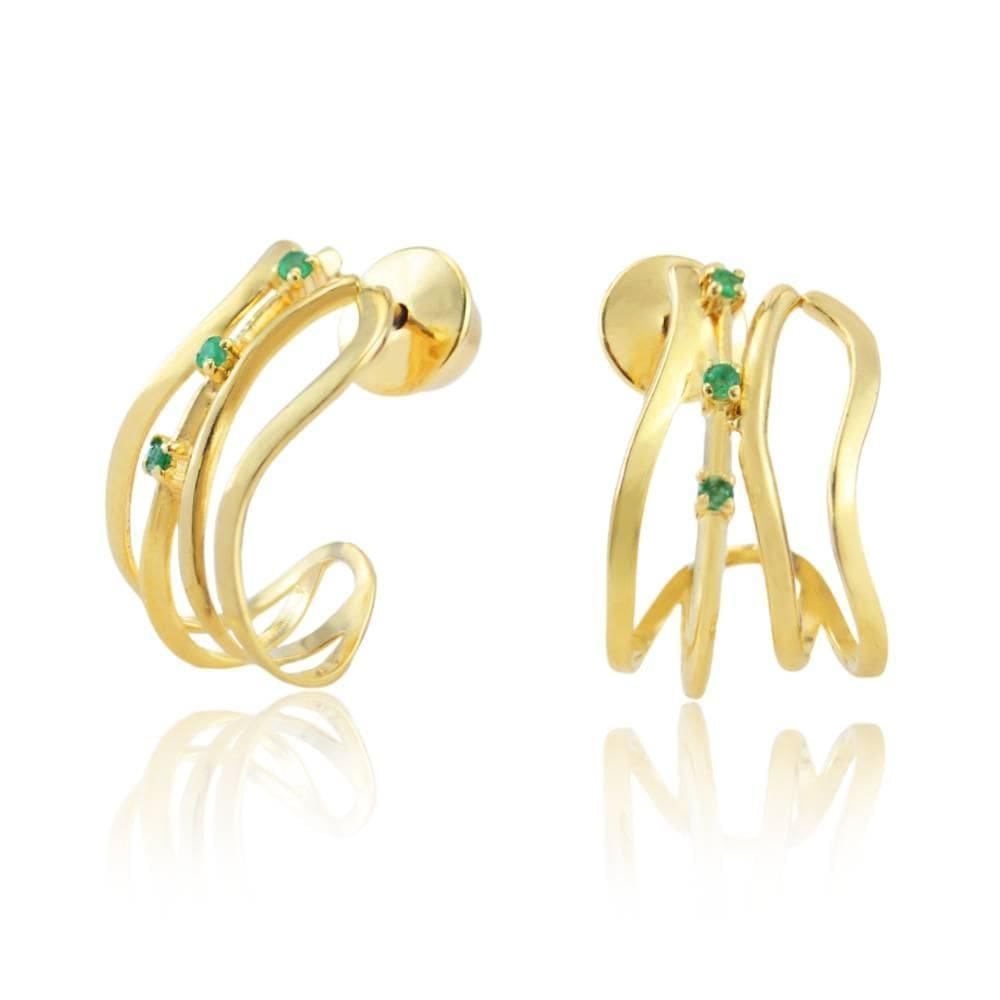 Brinco Curvas 1,8Cm Com Esmeralda Em Ouro 18K