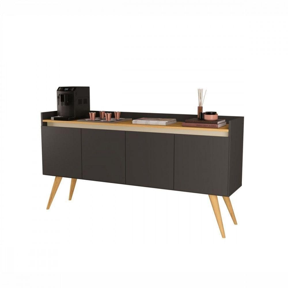 Aparador Buffet Retrô 4 Portas Preto Mel Gold Preto/mel