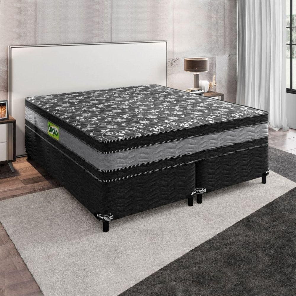 Conjunto Double Face D33 158x198x60 Cinza Preto Floral Portobel Cinza Com Preto