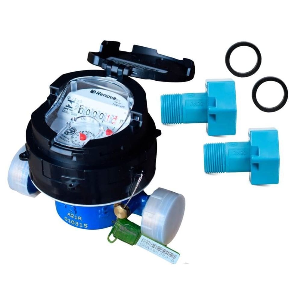 Hidrômetro Unijato 3/4” Qmáx 3m³/h 115mm + Conjunto de Conexão | Renova Medição