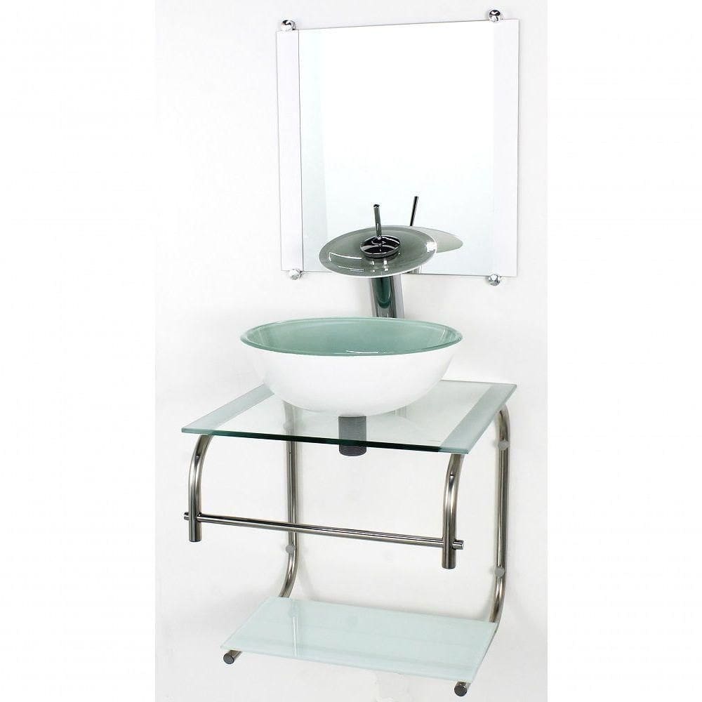 Gabinete 40cm De Vidro Inox Cuba Redonda Branco