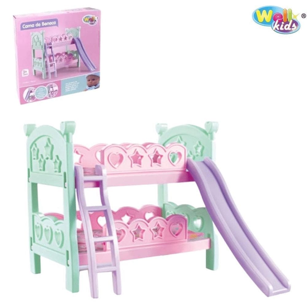 Brinquedo infantil cama beliche de bonecas com escorregador