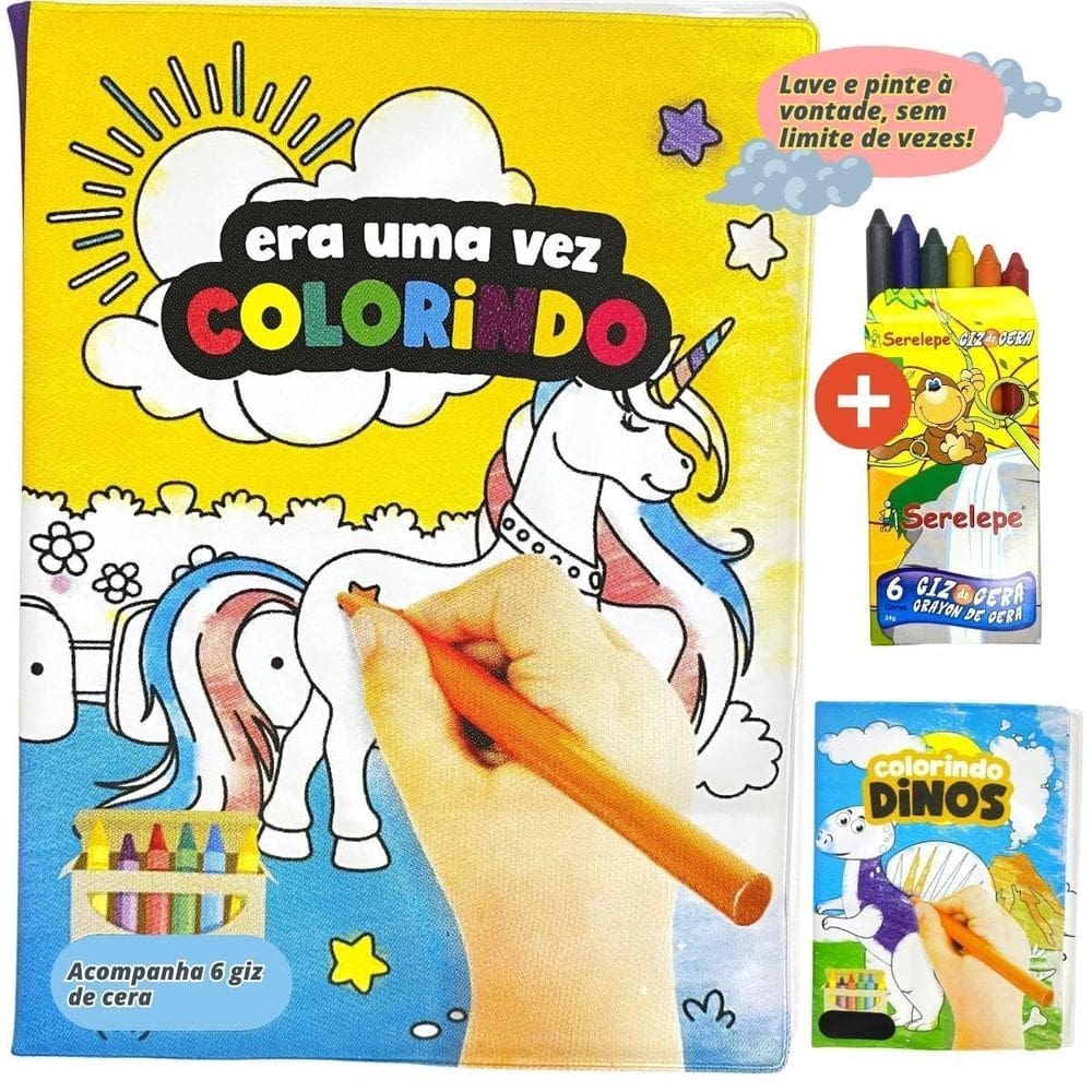 Livro de colorir lavável com giz de cera infantil - feminino