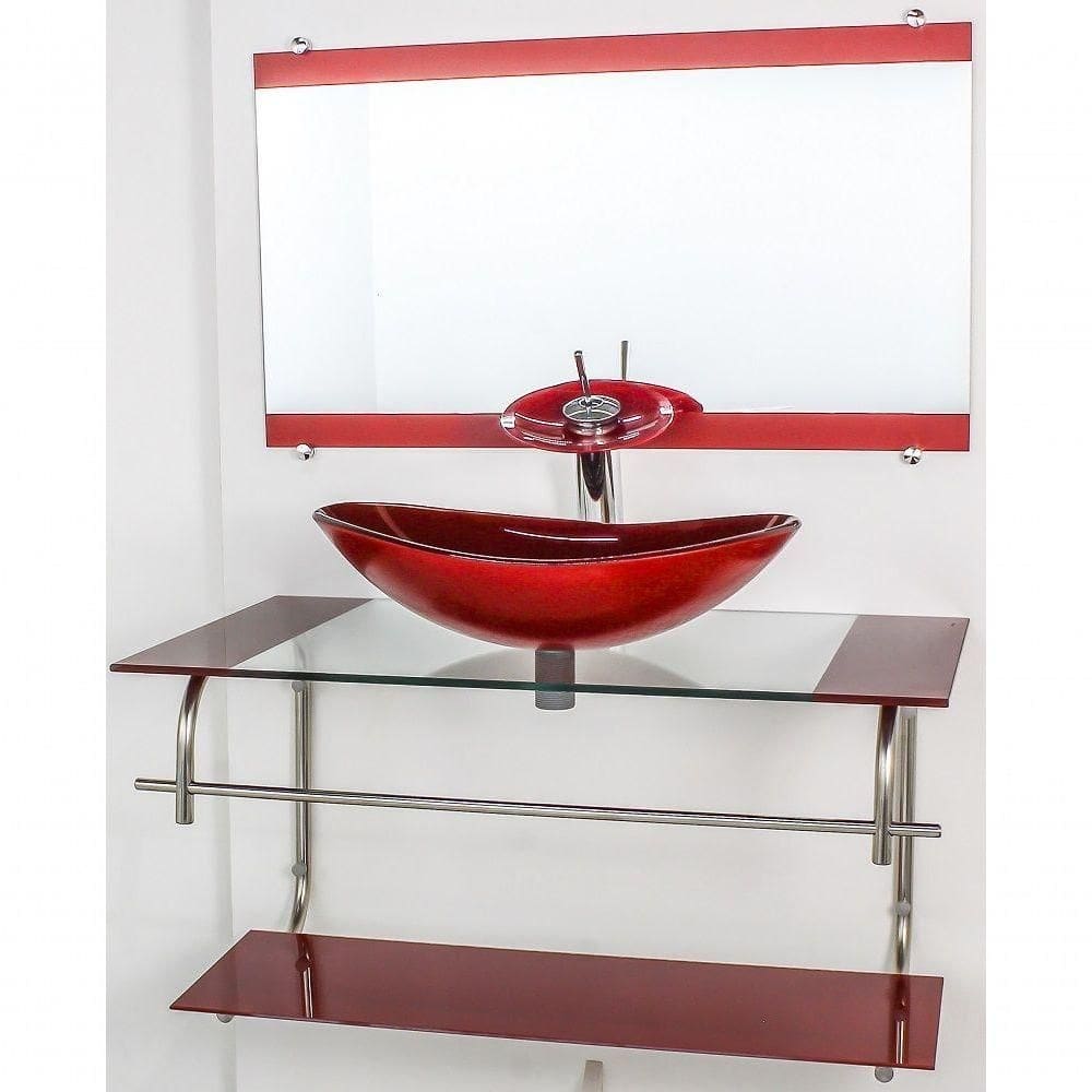 Gabinete De Vidro Inox 80cm Cuba Oval Vermelho