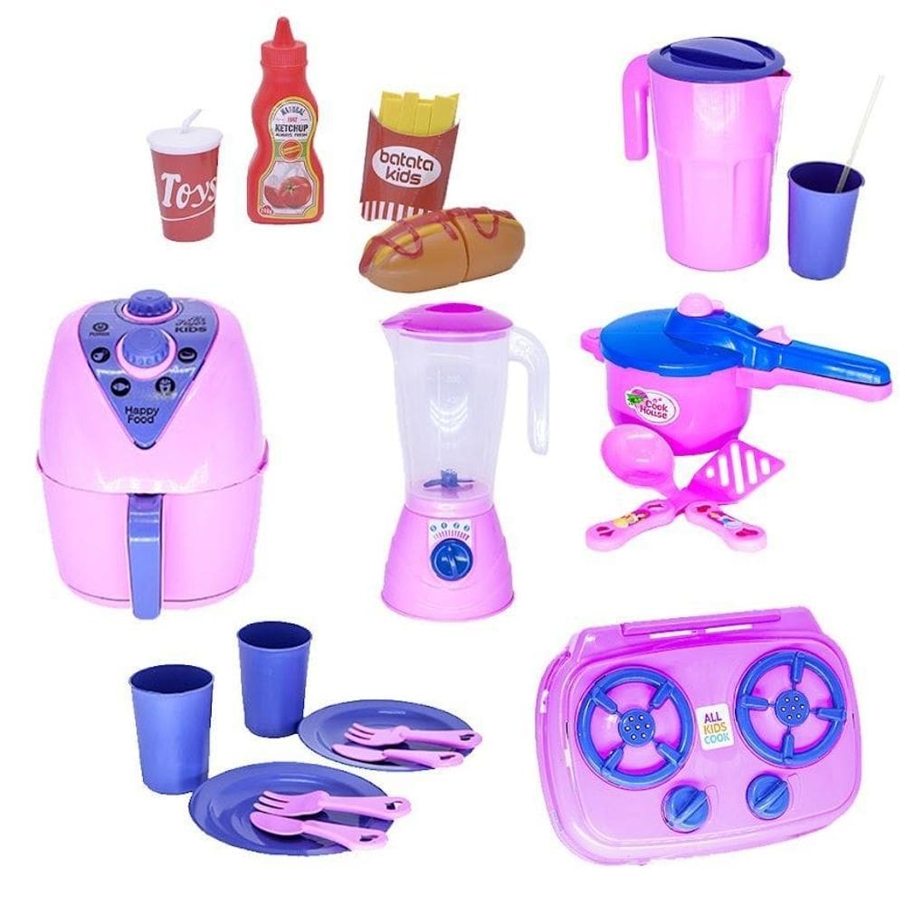Cozinha menina brinquedo cooktop air fryer jarra 21pç