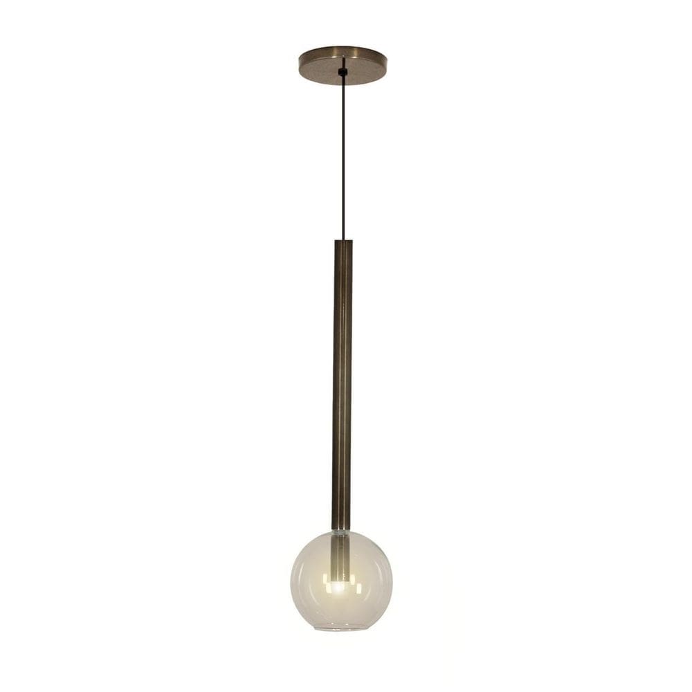 Luminária Pendente Lustre Teto Tubo Globo Vidro 14Cm Bronze