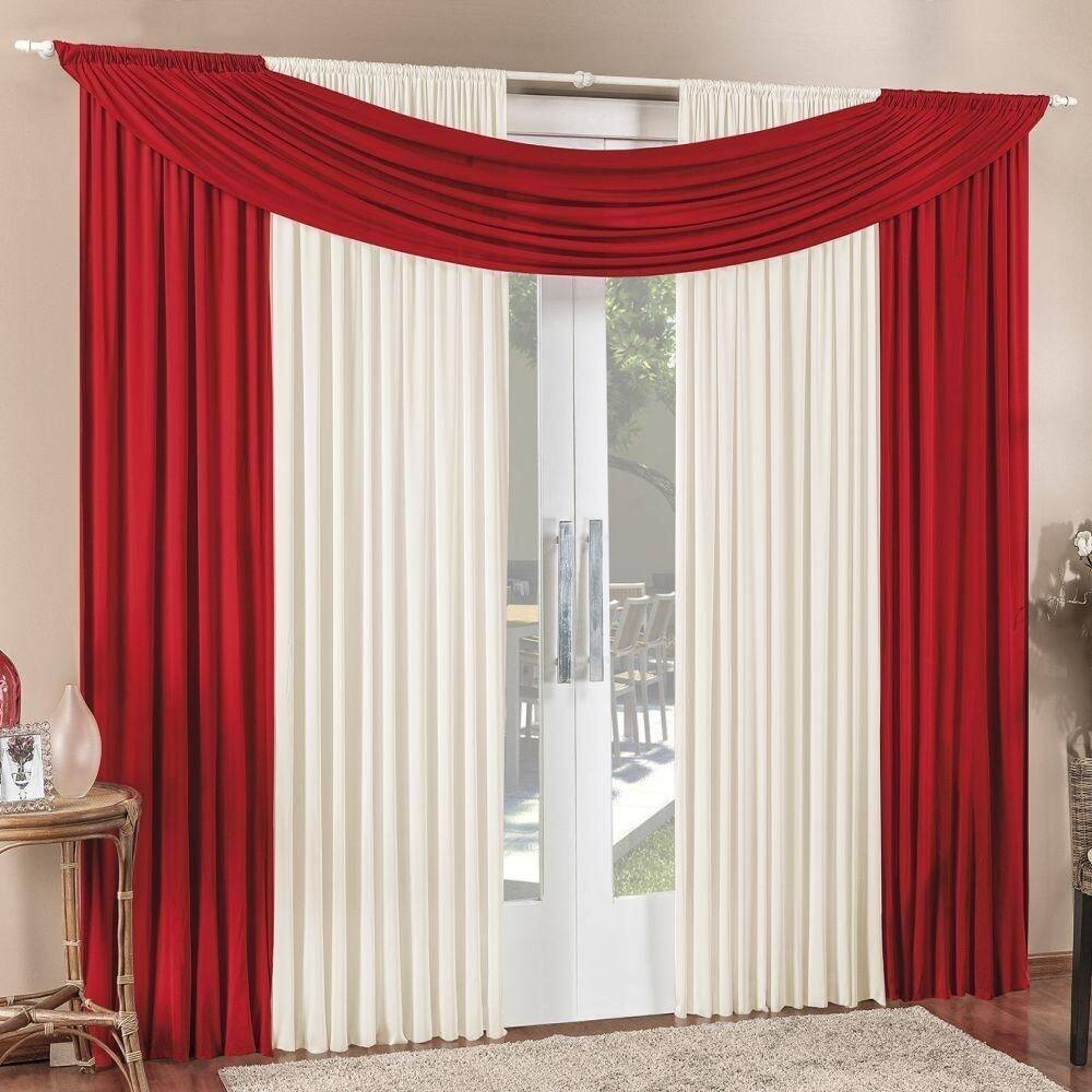 Cortina Tendência 4,00m X 2,50m Para Varão Em Malha Sala Quarto - Vermelha
