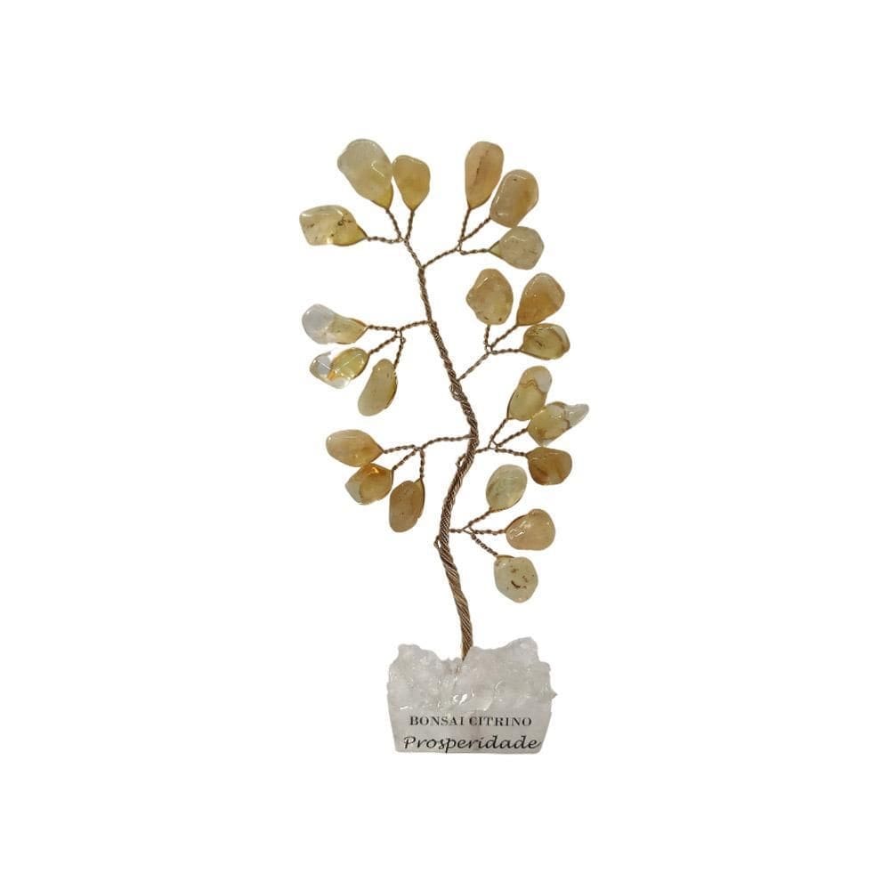 Bonsai pedra citrino base cristais 10cm - prosperidade