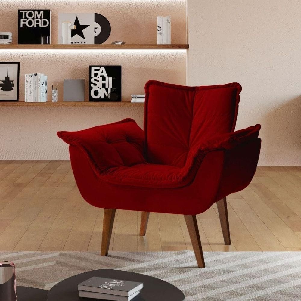 Poltrona Decorativa Eros Tecido Veludo Vermelho Montano Vermelho
