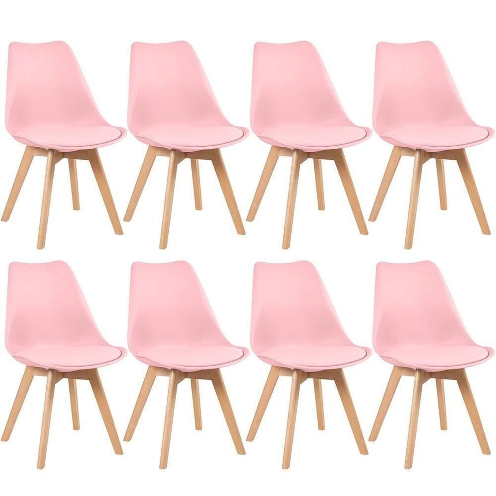 Kit 8 Cadeiras Com Assento Estofado Leda Rosa Claro