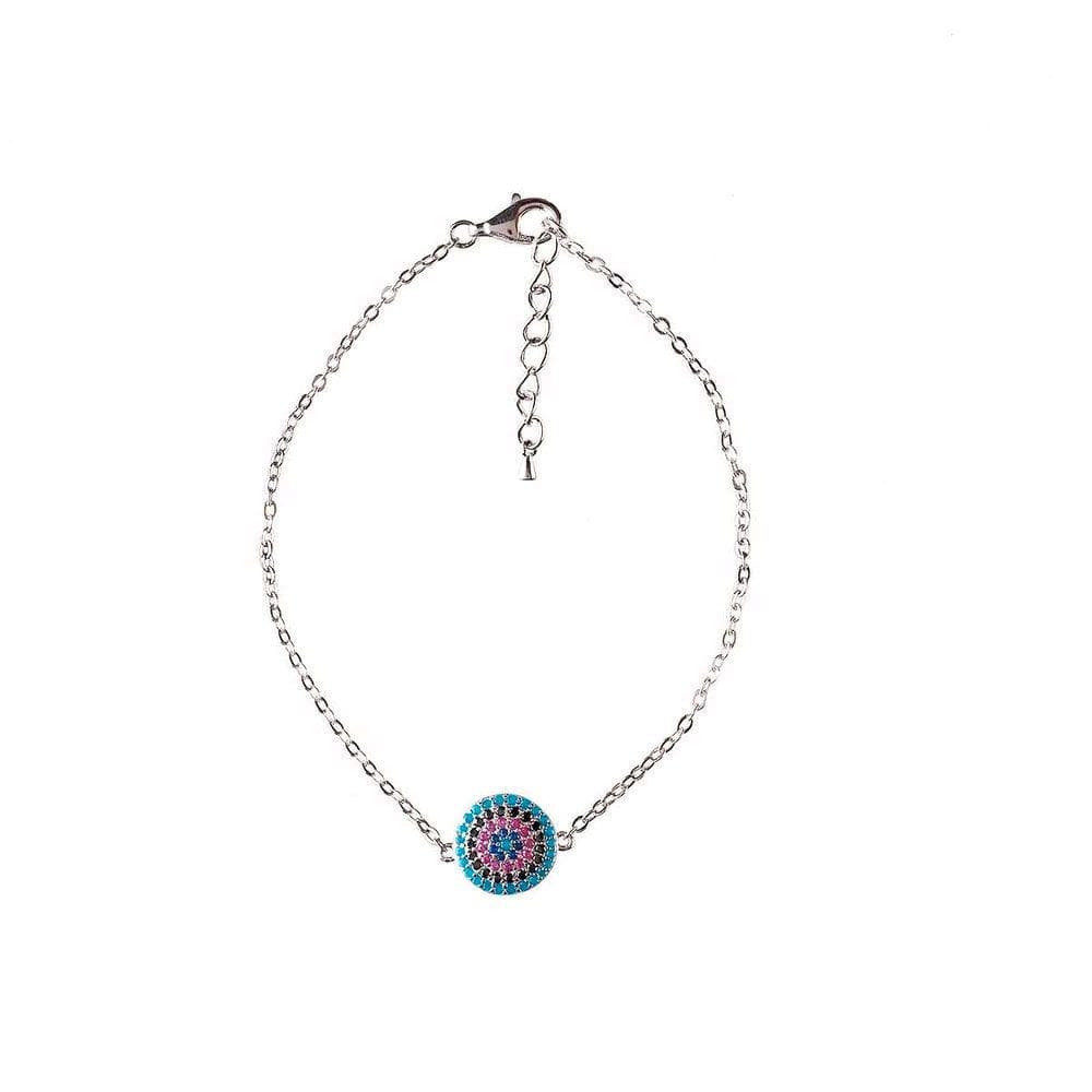 Pulseira Mandala De Prata Com Zircônia Azul, Preto E Vermelho