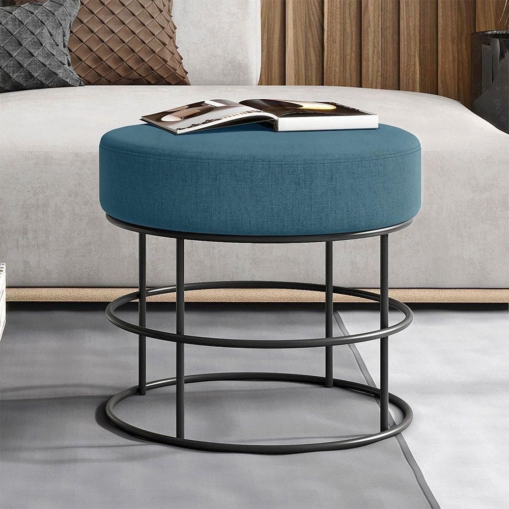 Puff Anunciação Revestimento Em Linho Mais Decor Preto/azul