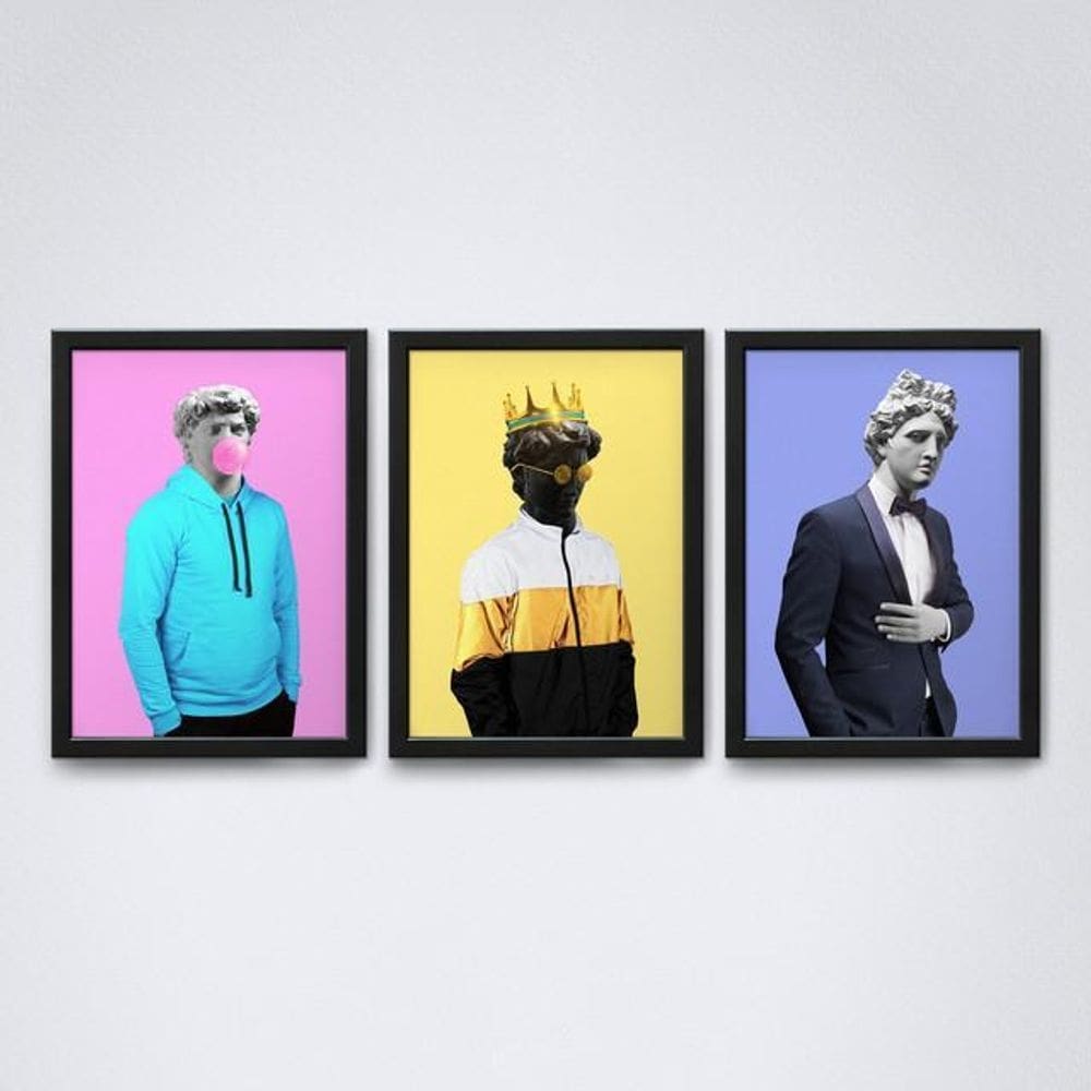 Quadro escultura grega contemporâneo com moldura preta a4