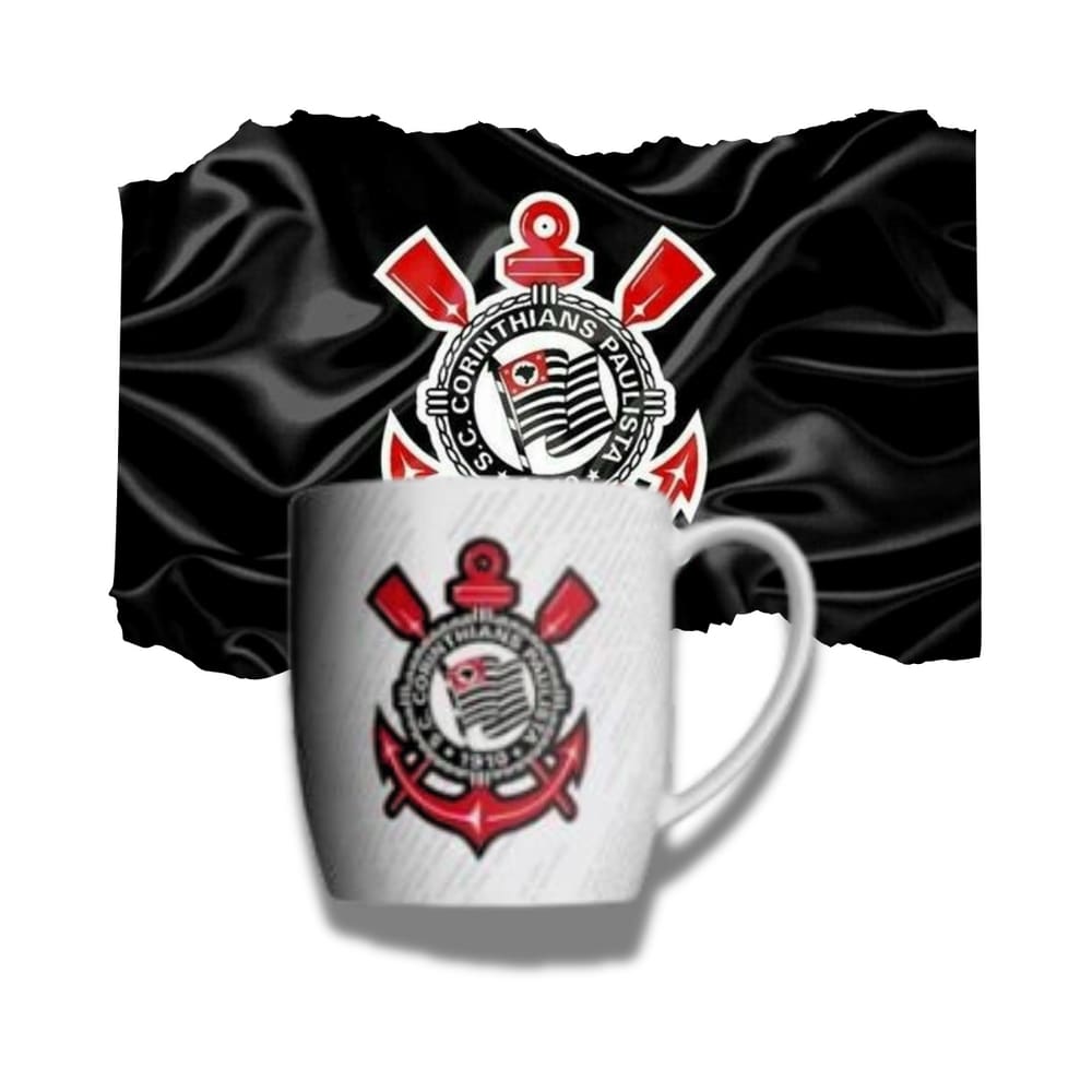 Caneca Porcelana Xicara Cafe Corinthians Branca 360ml Time do Coração Torcida