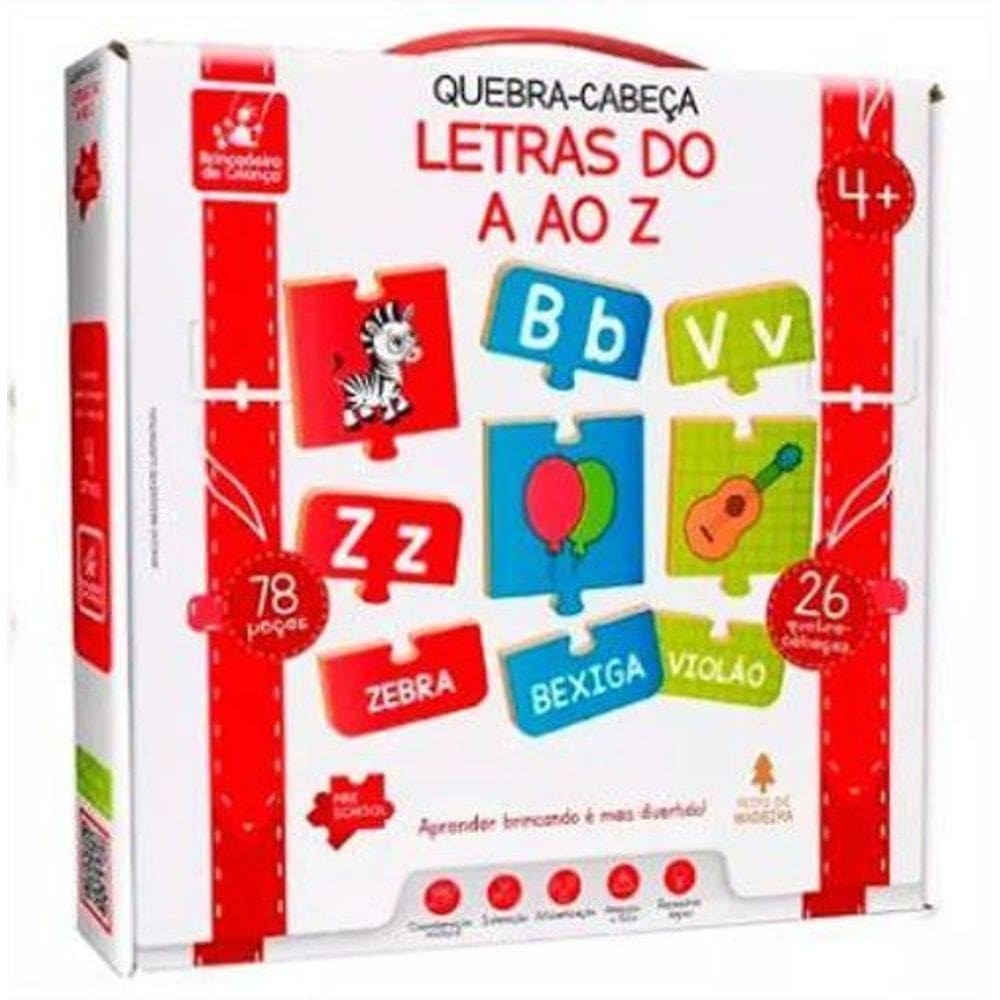 Quebra Cabeça Madeira Letras Do A Ao Z 78 Pcs