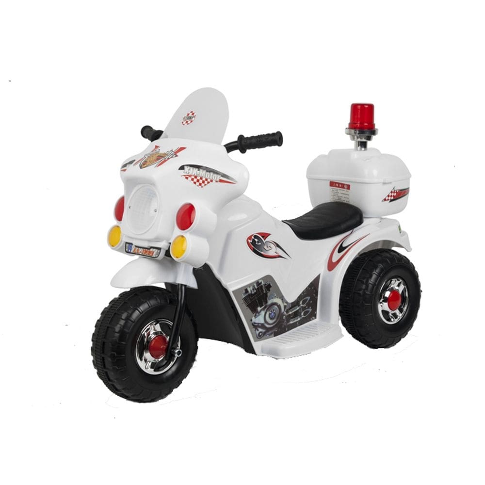 Mini Moto Elétrica Infantil Motinha Policial Com Sirene Baú Bateria Recarregável 6V Branco