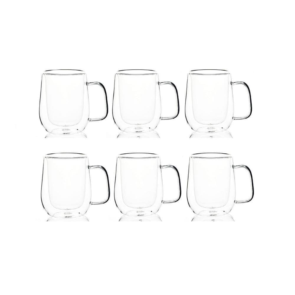Jogo 6 copos parede dupla com alça 350ml borossilicato