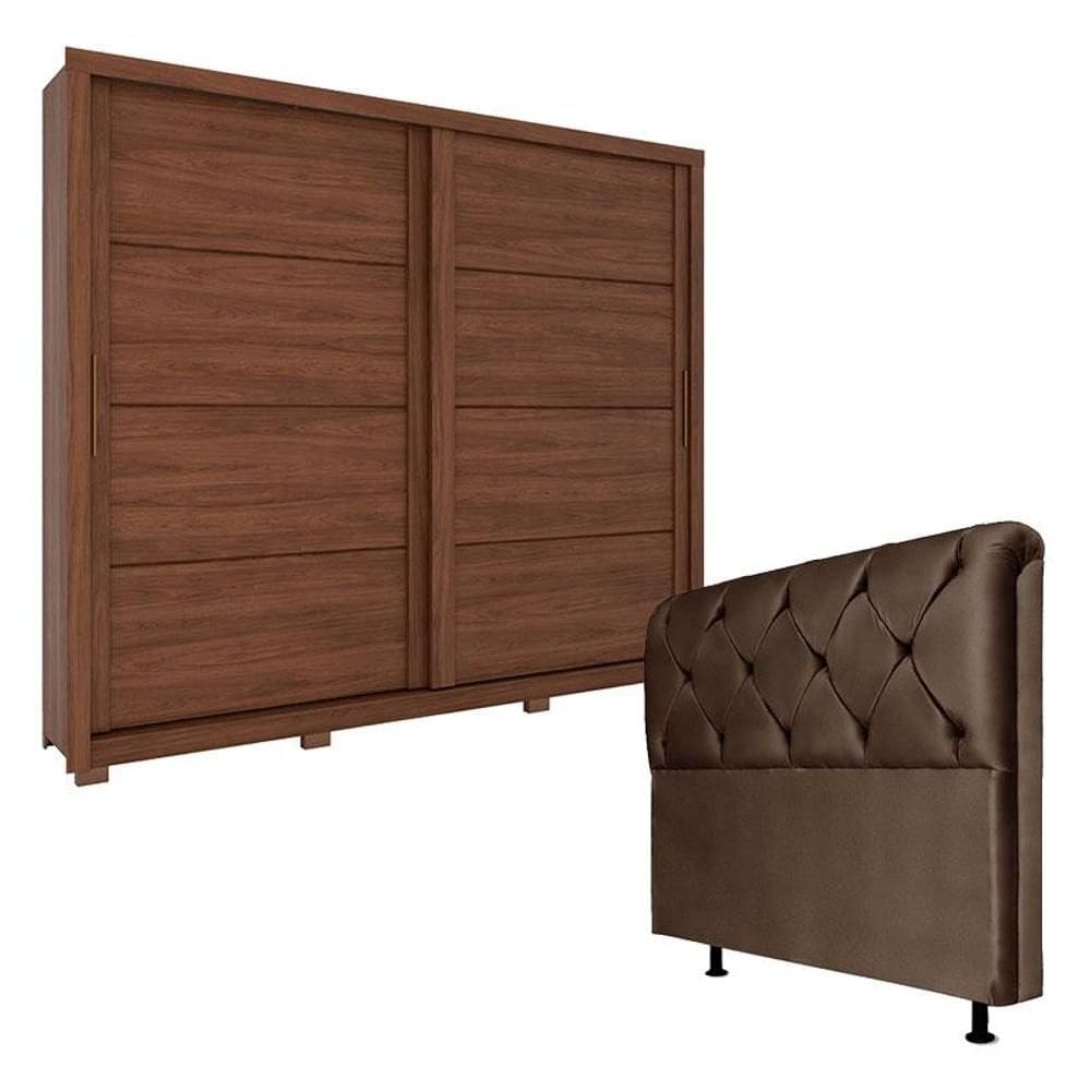 Guarda Roupa Casal Palace Castanho com Cabeceira Daiana 160 cm Marrom – Henn