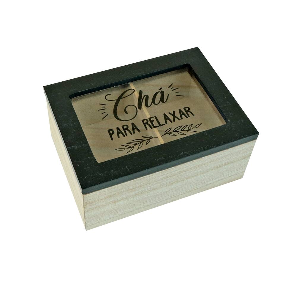Caixa De Chá Mdf 2 Divisórias 6,5X11x15cm