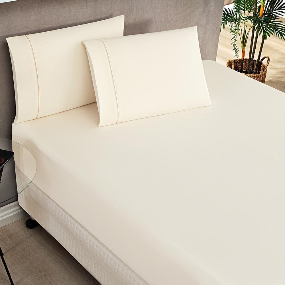 Jogo de lençol kiev solteiro ponto palito 2 peças - palha