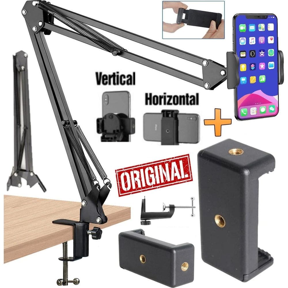 Suporte braço articulado mesa celular smartphone garra apoio