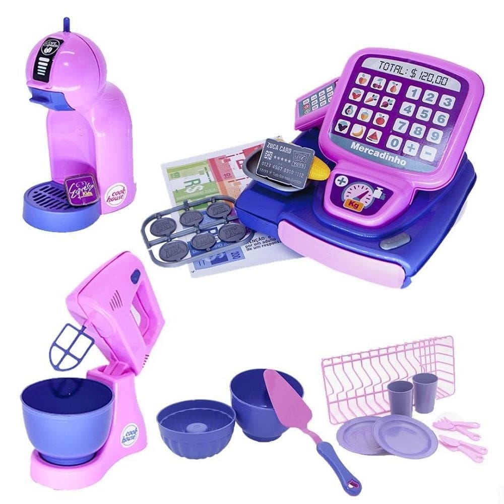 Kit prato expresso cafeteira bolo brinquedo menina 28pç