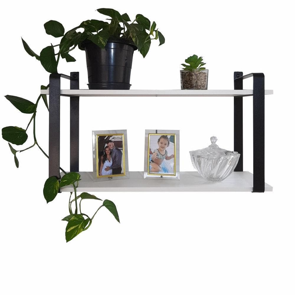 Nicho industrial sala com prateleira dupla branco mdf 80cm