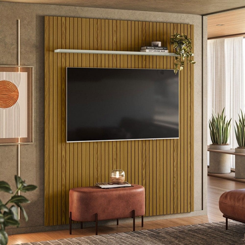 Painel para TV Até 65 Polegadas Uno Frizz Cedro/Off White - Olivar Móveis