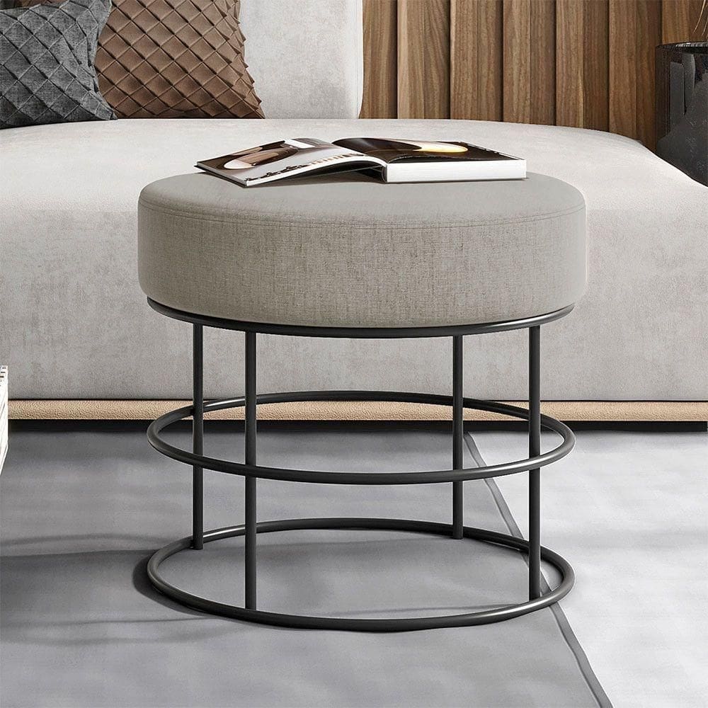 Puff Anunciação Revestimento Em Linho Mais Decor Preto/areia
