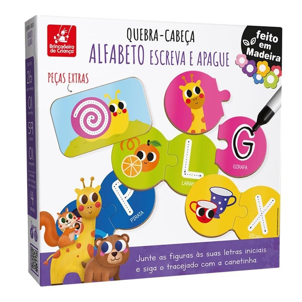 Quebra-cabeça alfabeto escreva e apague brinquedo infantil