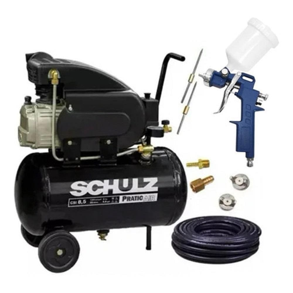 Compressor ar 8,5pés plus csi 25l schulz + kit acessórios 11