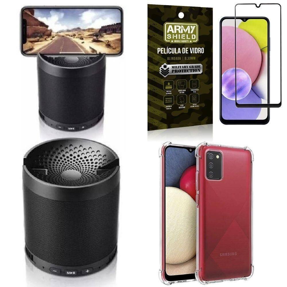 Capa samsung a03s + som bluetooth potente q3 + película 3d