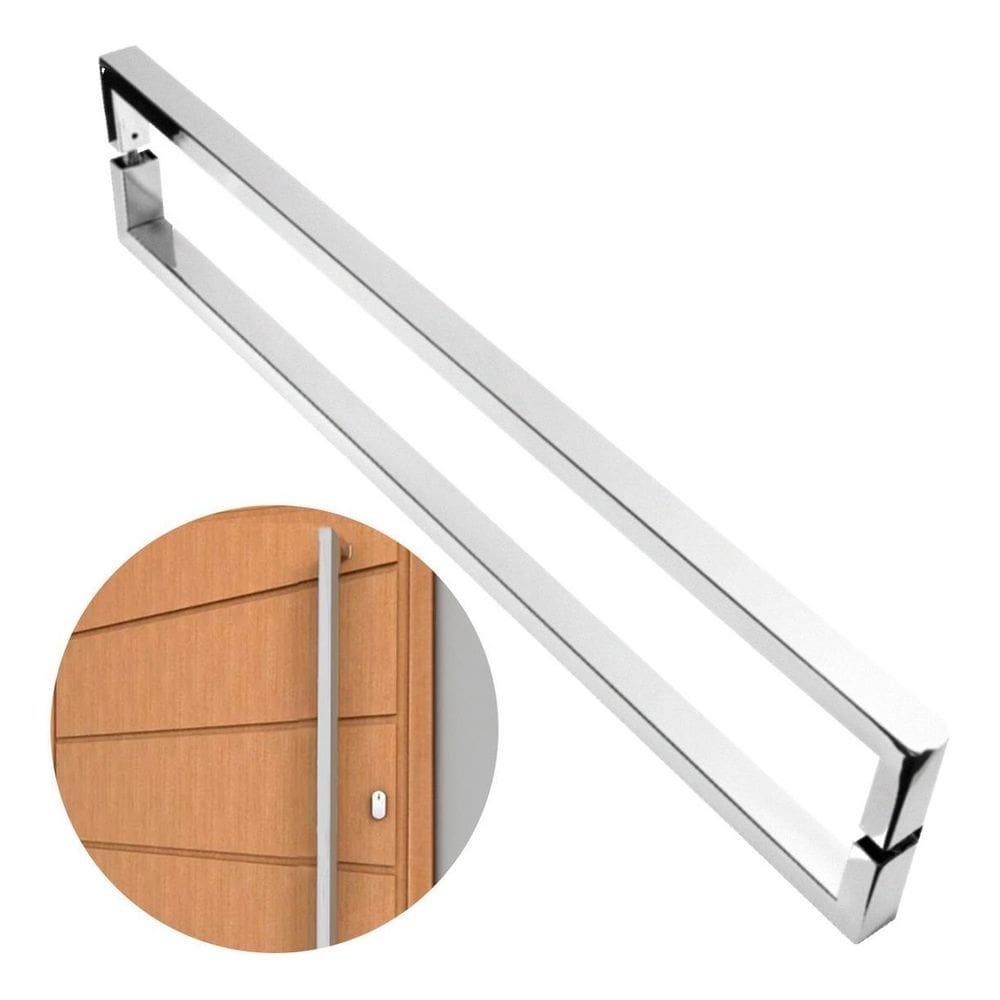 Puxador de porta u luxo inox escovado 60 cm madeira vidro