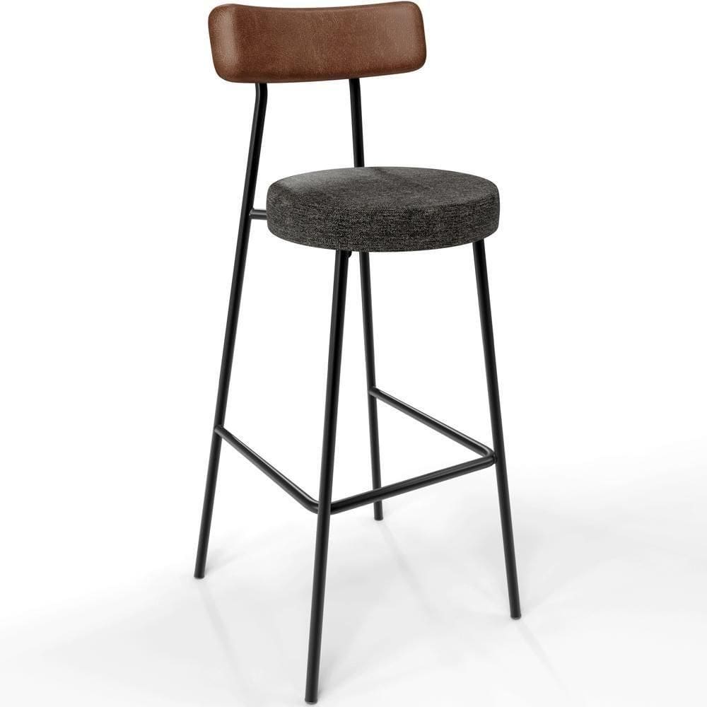 Banqueta Alta Bar Cozinha Sala De Jantar Milão L02 Couríssimo Marrom Linho Chumbo