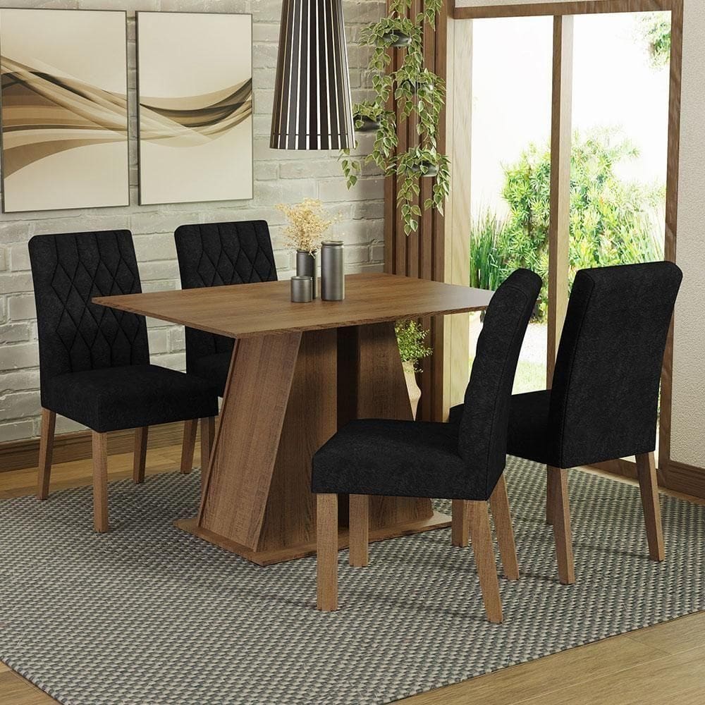 Conjunto Sala De Jantar Mesa Tampo De Madeira 4 Cadeiras Gisele Madesa Rustic/oxford
