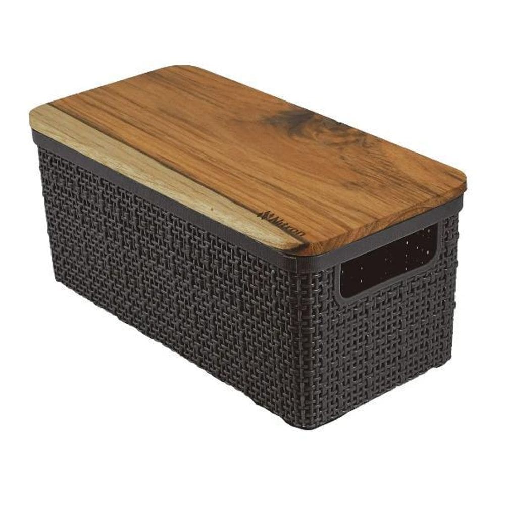 Cesto organizador m tampa bambu juta 28x13x12cm- branco/