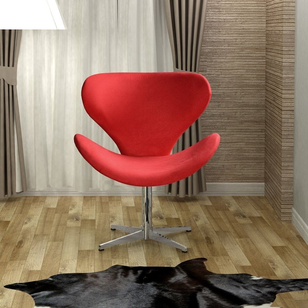 Poltrona Isis Cadeira Giratória Pés de Metal Decoração, Sala, Escritório, Recepção Suede Vermelho