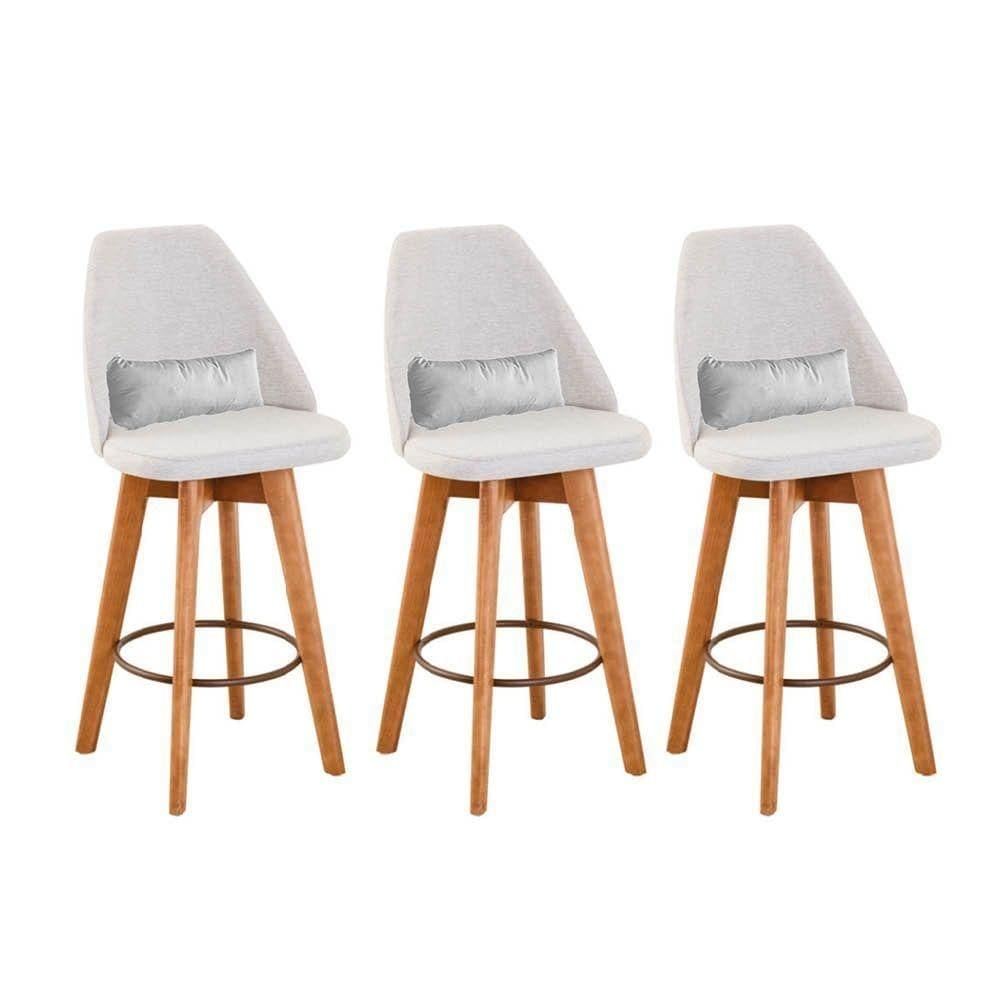 Kit 03 Banquetas Bege Claro E Almofada Corino Branco