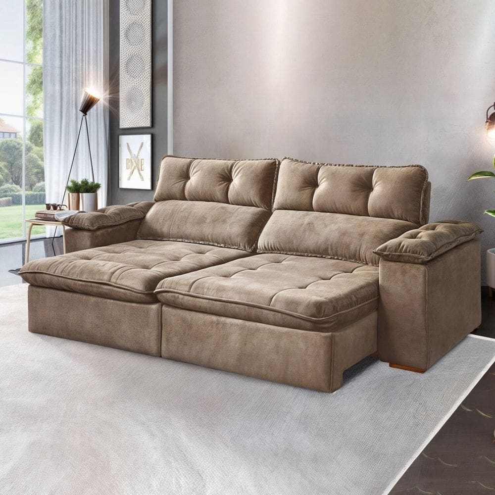 Sofá Retrátil e Reclinável 3 Lugares 250cm Vancouver Bege