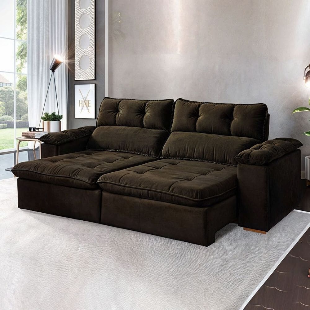 Sofá Retrátil e Reclinável 3 Lugares 250cm Vancouver Marrom