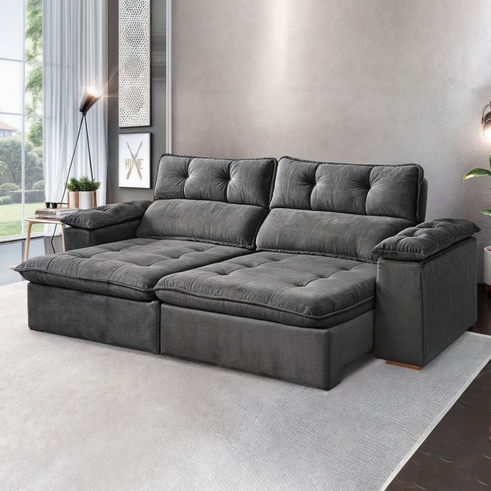 Sofá Retrátil e Reclinável 3 Lugares 250cm Vancouver Cinza