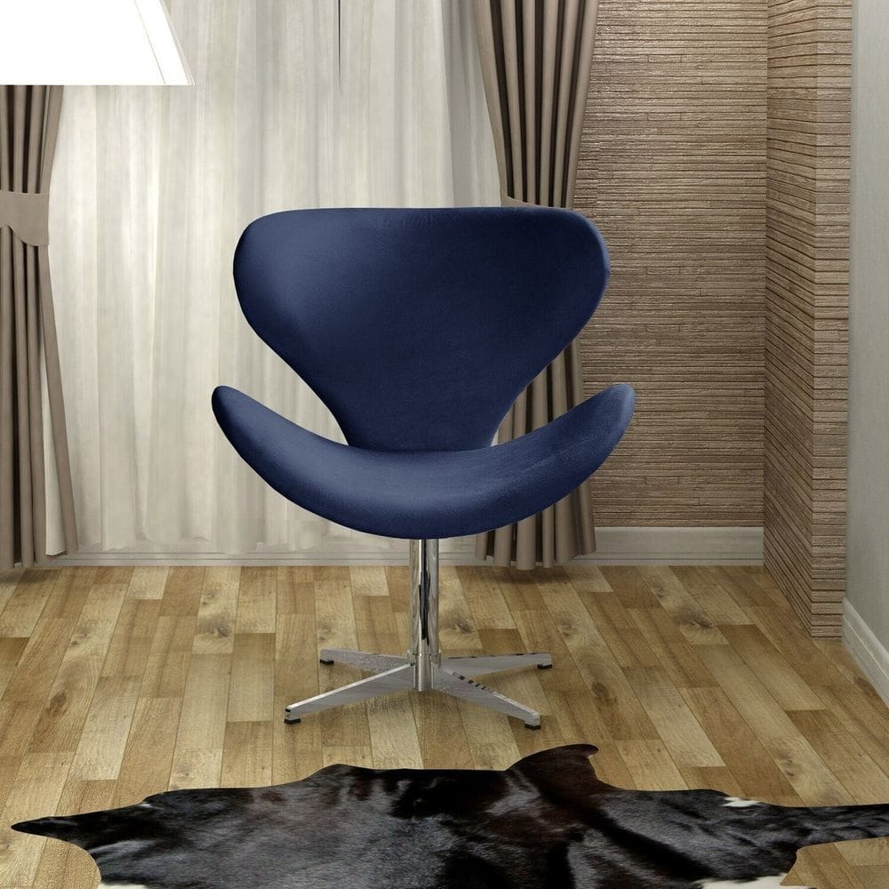 Poltrona Isis Cadeira Giratória Pés de Metal Decoração, Sala, Escritório, Recepção Azul Marinho