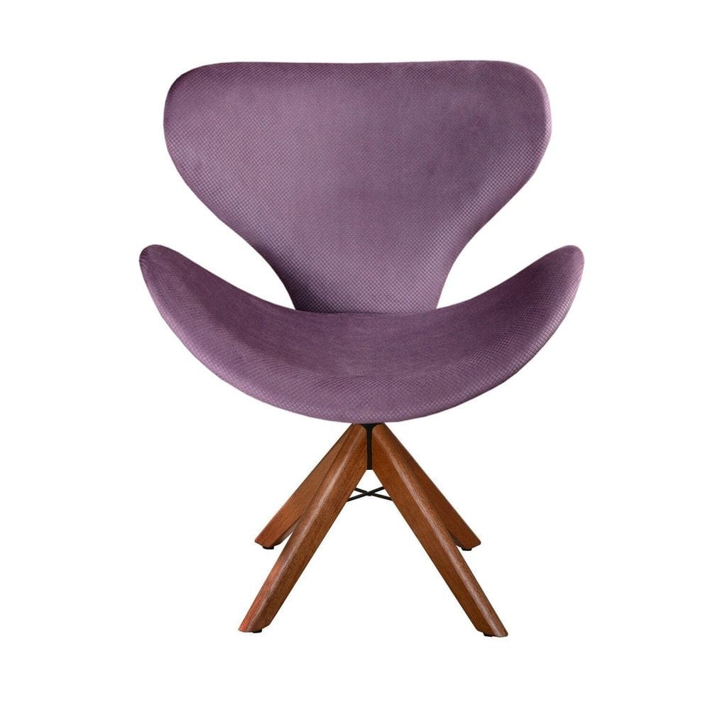 Poltrona Isis Cadeira Giratória Pé de Madeira Decoração, Sala, Escritório, Recepção Roxo