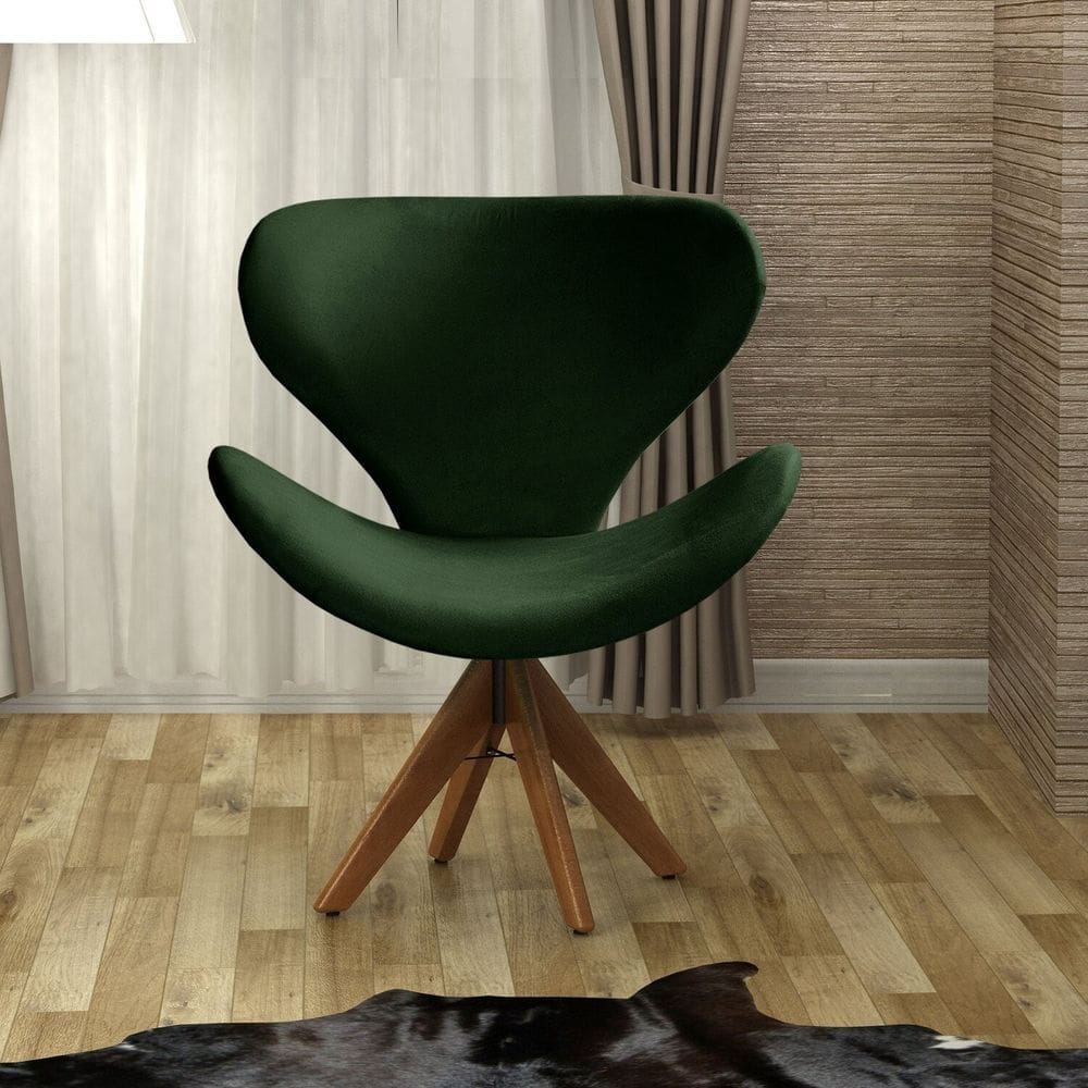 Poltrona Isis Cadeira Giratória Pé de Madeira Decoração, Sala, Escritório, Recepção Verde