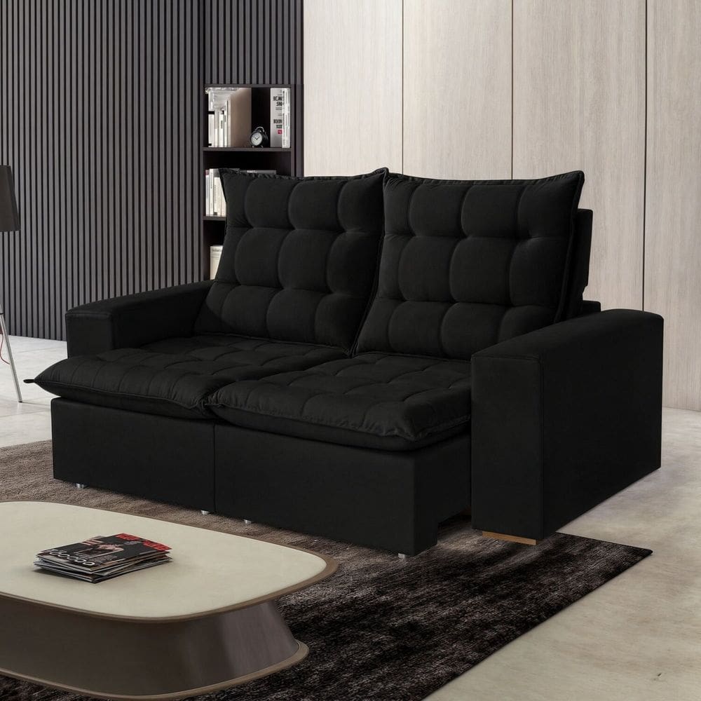 Sofá Retrátil e Reclinável 2 Lugares 196cm Veneza Preto