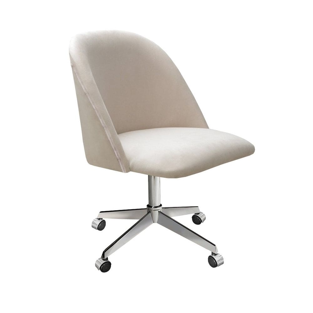 Poltrona Decorativa Gaia Giratória de Rodízio para Sala, Quarto, Recepção Bege Claro
