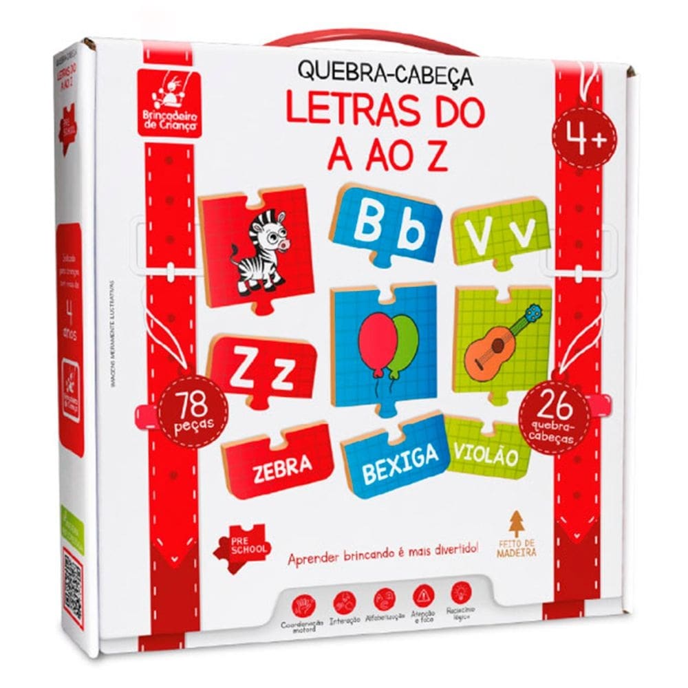 Letras Do A Ao Z Com 78 Pçs - Brincadeira De Criança Madeira